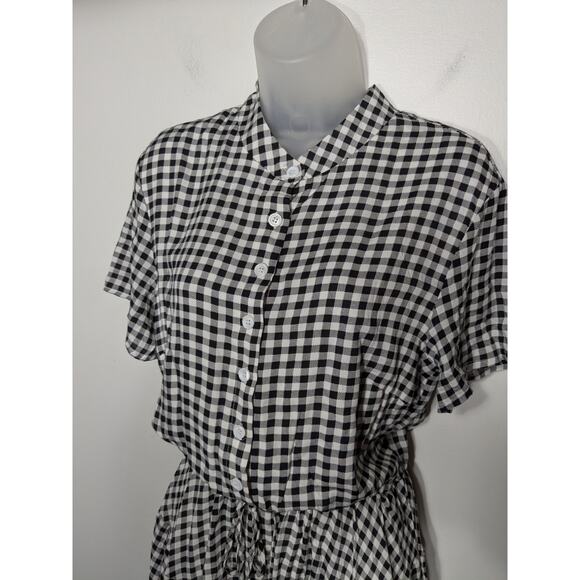Shein Plaid Mini Dress Black White Summer Short Sleeve Button Size Medium - Picture 4 of 10
